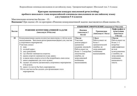Школьный этап английский язык 5 класс