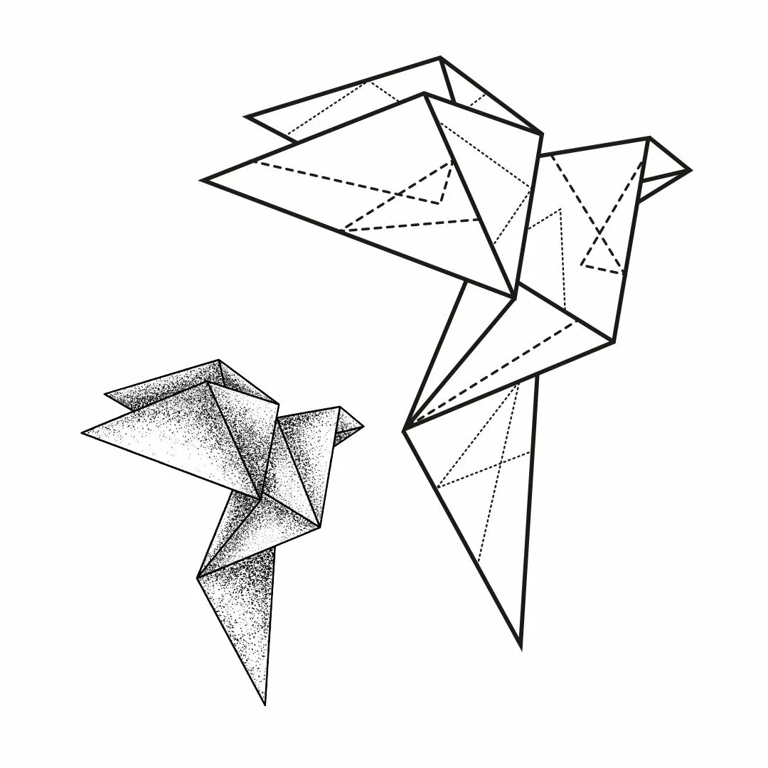 Оригами. Раскраска оригами. Оригами эскиз. Тату оригами эскизы.