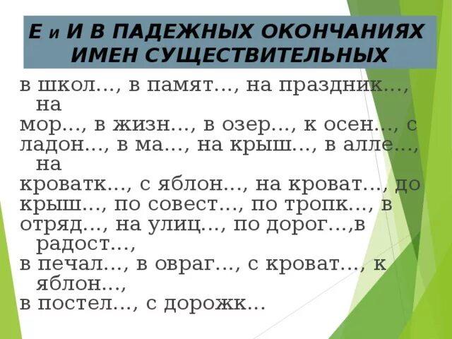 Карточки 4 кл склонение существительных