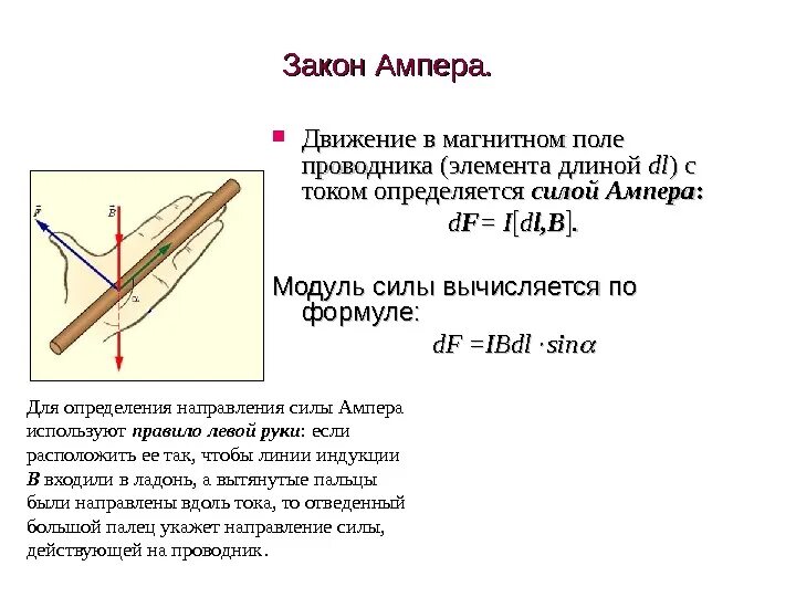 Пример ампера. Закон Ампера для магнитного поля формулировка. Сила Ампера в магнитном поле формула. Сила действующая на движущийся проводник в магнитном поле. Закон Ампера для проводника с током в магнитном поле.