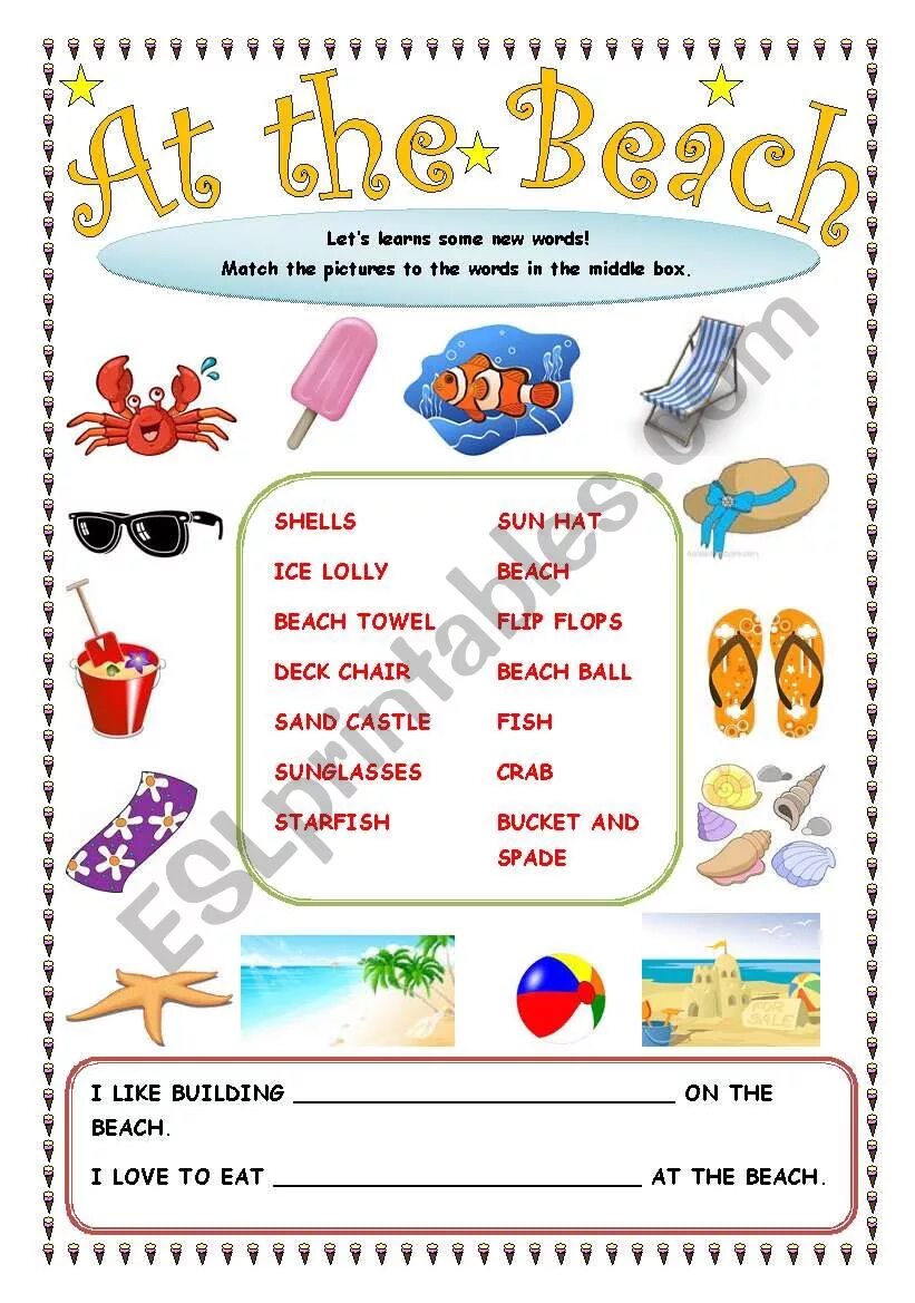 At the Beach Vocabulary Worksheet. Beach activities Worksheets. On the Beach английский для детей. At the Beach Worksheets. Пляж на английском языке