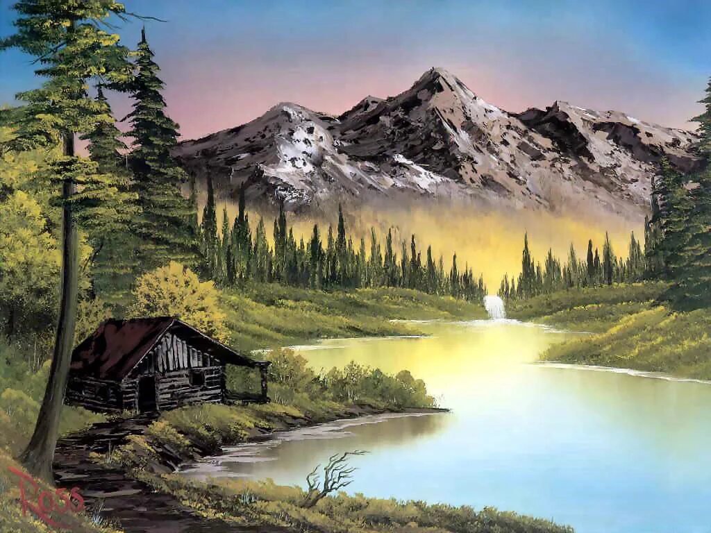 Рисунки природы. Боб Росс. Bob Ross художник. Альпы Боб Росс. Художник пейзажист Боб Росс.