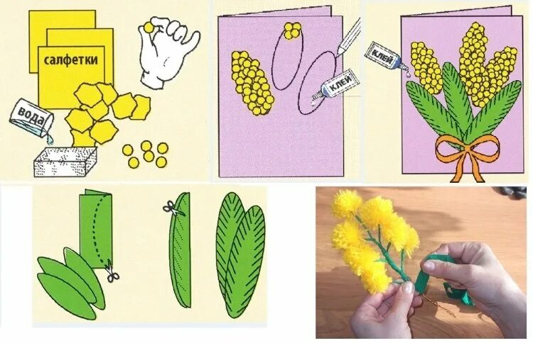 Поделки поэтапно 1 класс. Мимоза поделка из бумаги. Мимоза для дошкольников своими руками. Мимоза аппликация своими руками. Мимоза аппликация для детей.