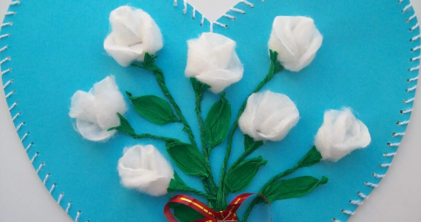 поделки из ватных дисков своими руками. открытка из ватных дисков. поделка для мамы из ватных дисков. поделка тзватных дисков. поделка цветы из ватных дисков.