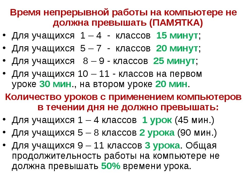 Непрерывное использование экрана не должна превышать. Нормы работы за компьютером. Нормы работы за компьютером для школьников. Время работы за компьютером для школьников. САНПИН нормы работы за компьютером.