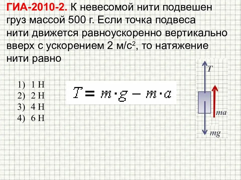 Сила натяжения нити. Сила натяжения нерастяжимой нити. Чему равна сила натяжения нити. Груз поднимают вверх с ускорением.