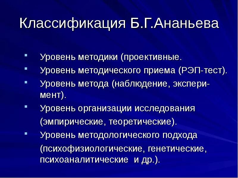 Метод б г ананьева. Классификация Ананьева. Классификация б г Ананьева. Уровни методического содержания по Ананьеву. Классификация методов по Ананьеву.