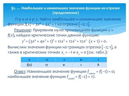 Исследование функции наибольшее и наименьшее