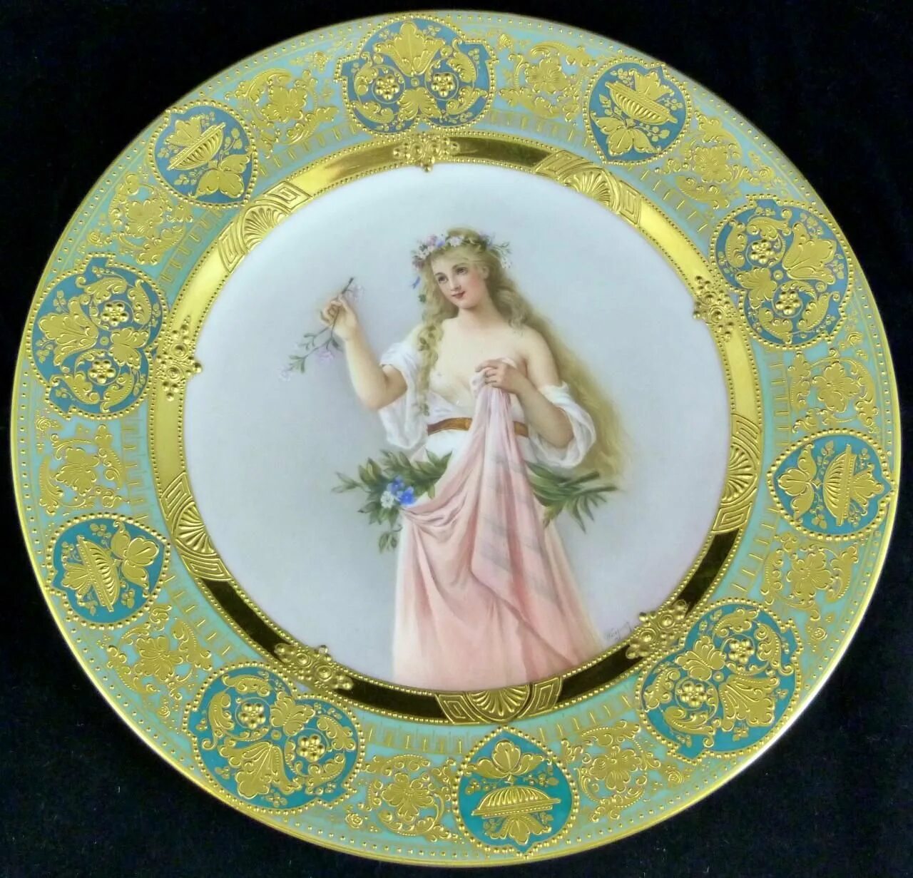 Живопись на фарфоре Королевская Вена. Фарфор Royal Porcelain. Вагнер , Королевский Венский фарфор (Австрия). Фарфор антик Портретная живопись. Портрет тарелка