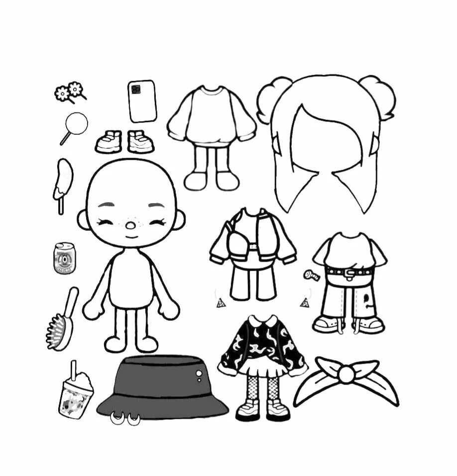 Раскраска одежда. Бумажная тока бока черно белая. Бумажная кукла тока бока с одеждой. Маленькие человечки раскраска. Бумажные человечки содеждай.