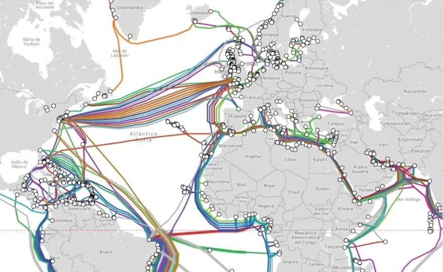 Карта подводных оптоволоконных кабелей. Карта интернет кабелей. Подводные кабели интернета на карте.