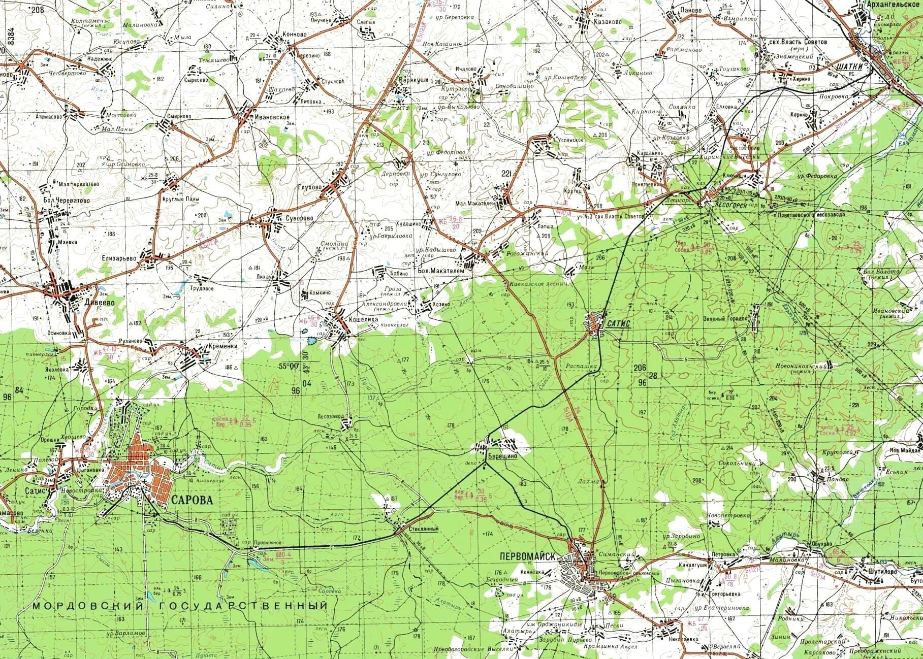 Карта первомайска нижегородской области. Топографическая карта г Саров. Топографическая карта Дивеево. Карта Горьковской области. Карта Нижегородской области.