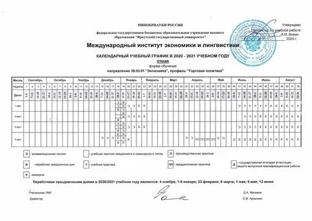 Календарный план дополнительной образовательной программы