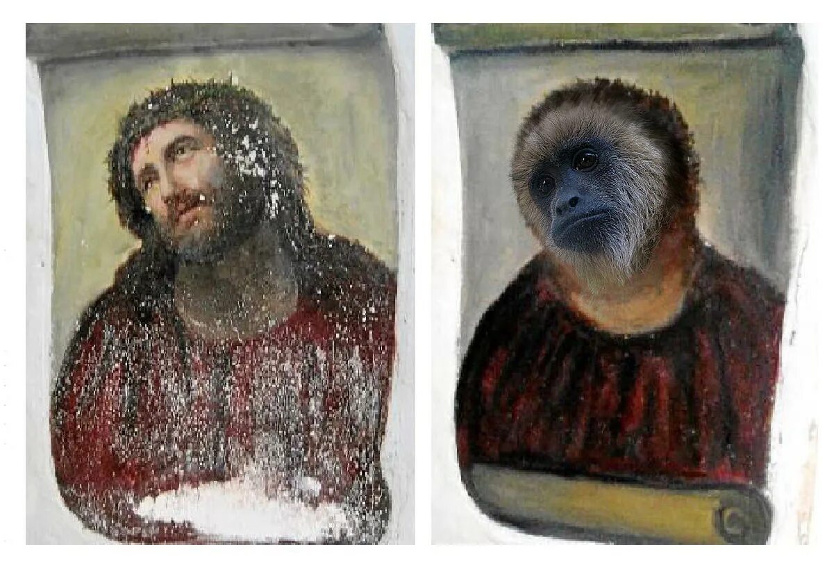 Пушистый иисус. Фреска ecce homo. отреставрированная фреска иисуса христа. отреставрированная икона иисуса христа. ecce homo мартинеса.