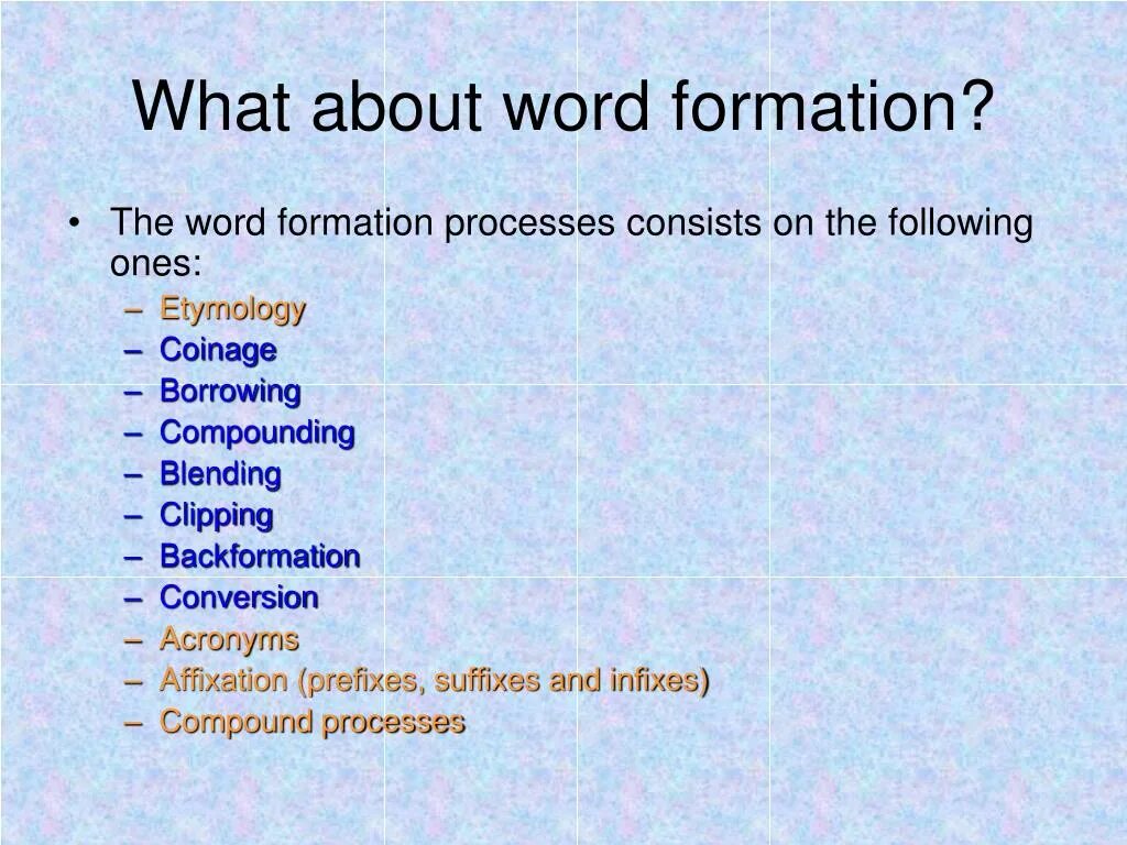 Word formation. Types of Word formation. Word formation process. Clipping Word formation.