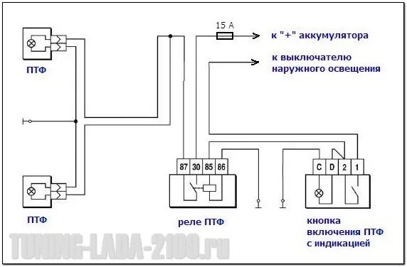 Как подключить птф на ваз. Схема включения противотуманных фар ВАЗ 2114. Схема подключения ПТФ 2109. Схема подключения противотуманных фар ВАЗ 2109. Схема подключения туманок через реле и кнопку на ВАЗ 2114.