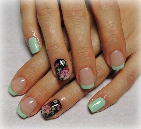 Фото маникюра зеленый френч Pin on ногти Fall nail art designs, Nail art designs videos, Sunflower nail art