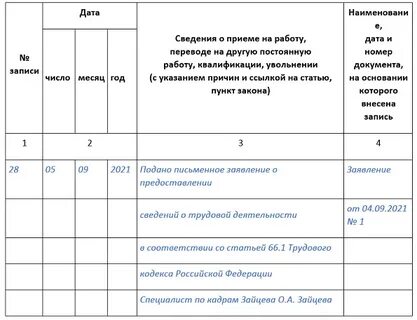 Ведение трудовых книжек образцы