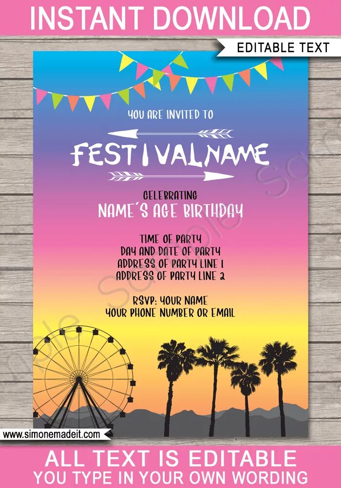 Invites festival. Invitation concert. Meeting invitation card and schedule. Invites festival. Festival ticket.