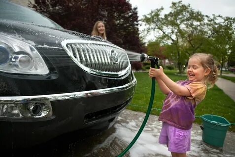She washing the car