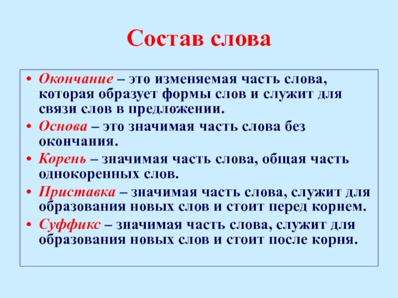 Окончание слова название. Части слова. Значимые части слова. Значимая часть слова. Часть слова которая изменяет форму.