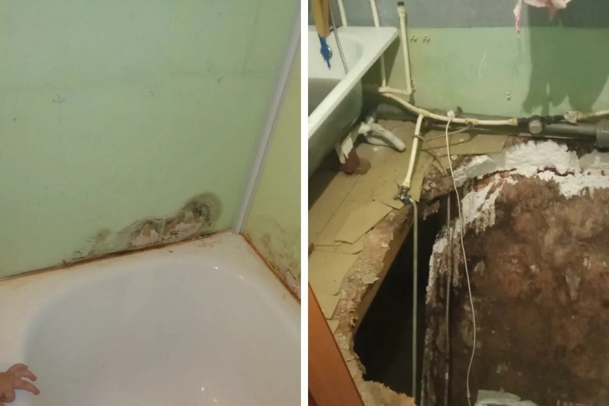 Можно ли провал. Провалился пол в квартире. в квартире обрушился пол. в квартире в ванной дырка в полу.