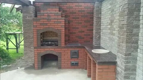 Мангал с печкой из кирпича фото