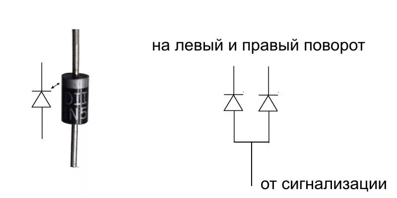 Какие диоды нужны. Диоды для подключения сигнализации к поворотникам. Схема подключения сигнализации к поворотникам. Диоды для сигнализации автомобиля. Как подключить сигнализацию к указателям поворота.