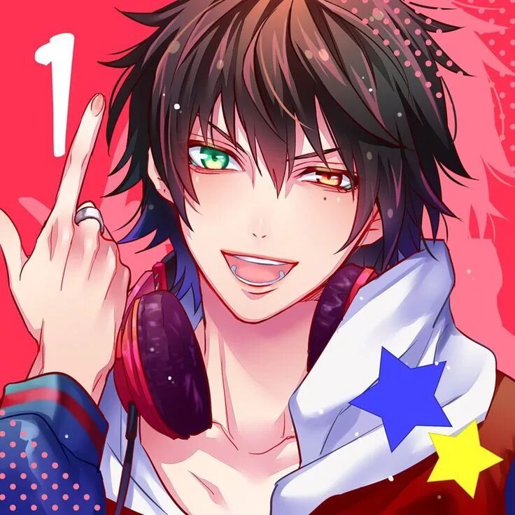 Anime Guy Dark Brown Hair Blue Eyes Punk Art #anime Мальчики фотографии, Мужские
