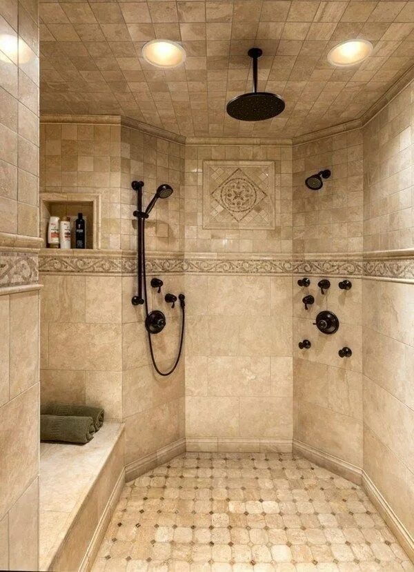 Double shower head shower Traditional bathroom designs, Bathroom design inspirat