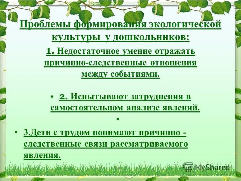 Создание условий для экологического воспитания детей. Проблемы формирования экологической культуры у дошкольников. Формирование экологической культуры у детей дошкольного возраста. Становление экологической культуры. Основы экологической культуры дошкольников.