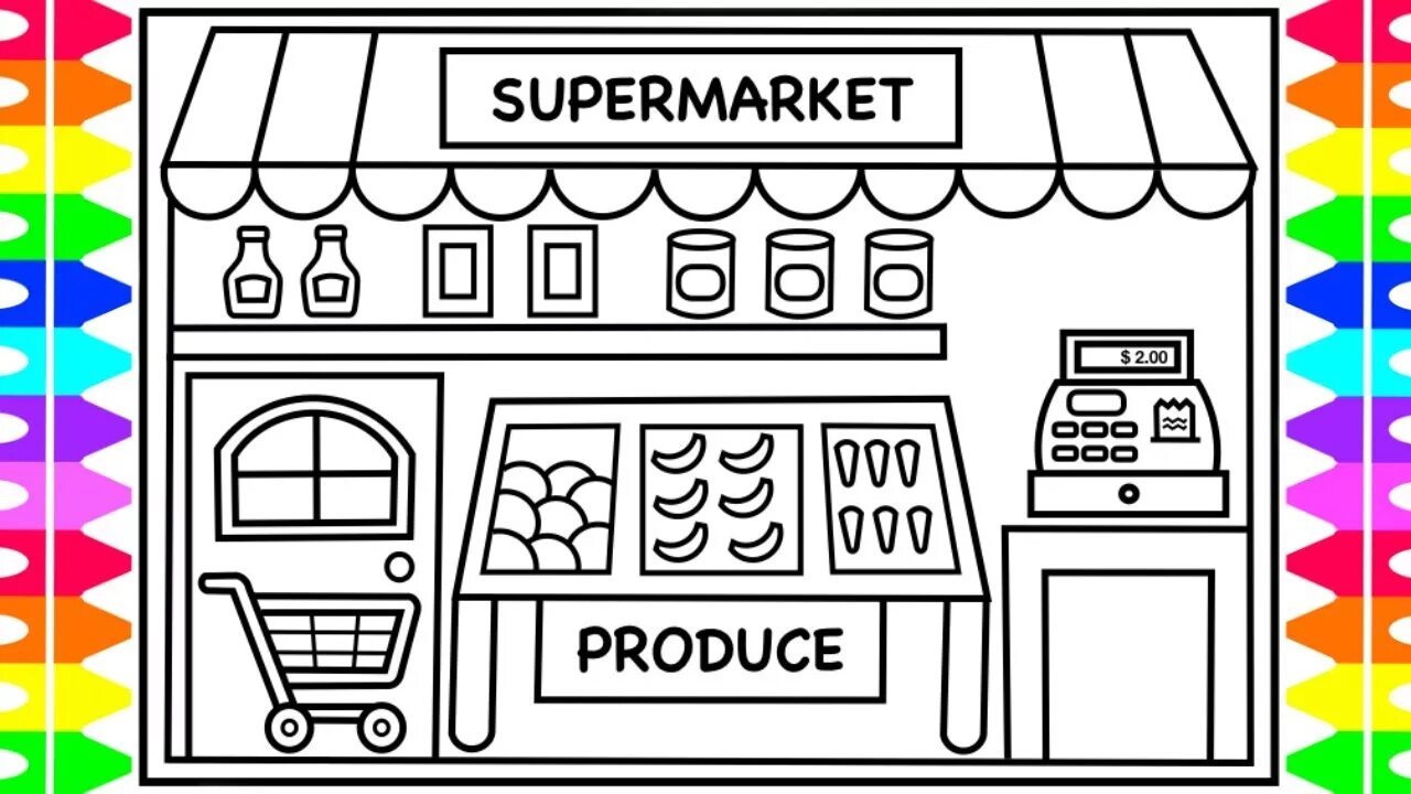 Market pages. Раскраска магазин. Картинки для раскрашивания магазин. Магазин картинка для детей раскраска. Магазин рисунок.