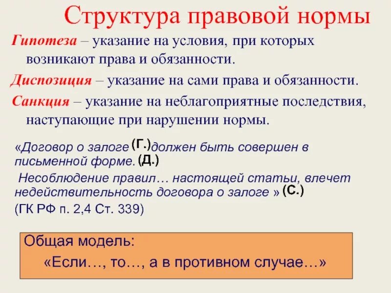 Гипотеза в ук рф. Структура правовой нормы примеры. Гипотеза диспозиция санкция примеры. Структура правовой нормы гипотеза диспозиция санкция.