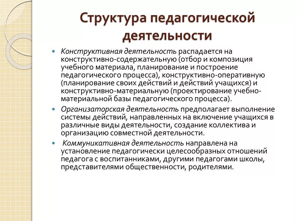 Компоненты педагогической деятельности. Структура педагогической деятельности педагога. Психологическая структура педагогической деятельности схема. Структура строение педагогической работы.