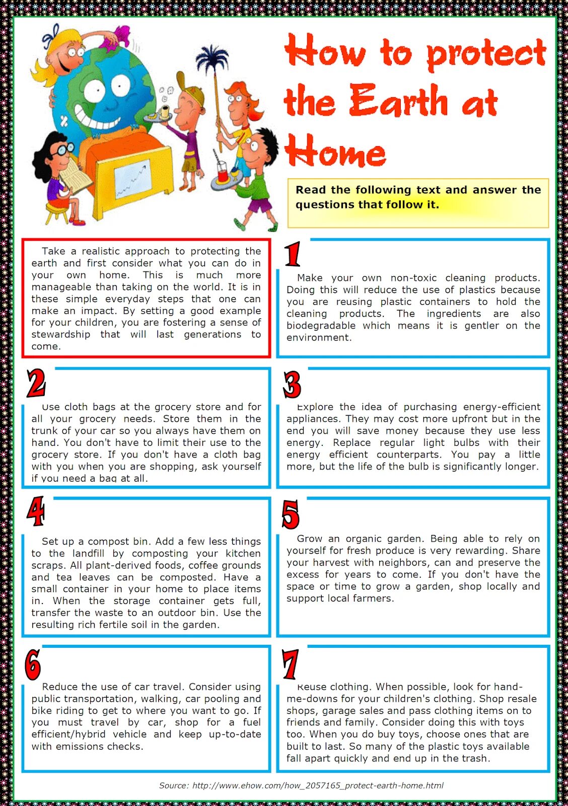 Answer the questions what do the children. Home reading задания. Environment задания по английскому языку. Воркшит the environment for Kids. Environment Worksheets.