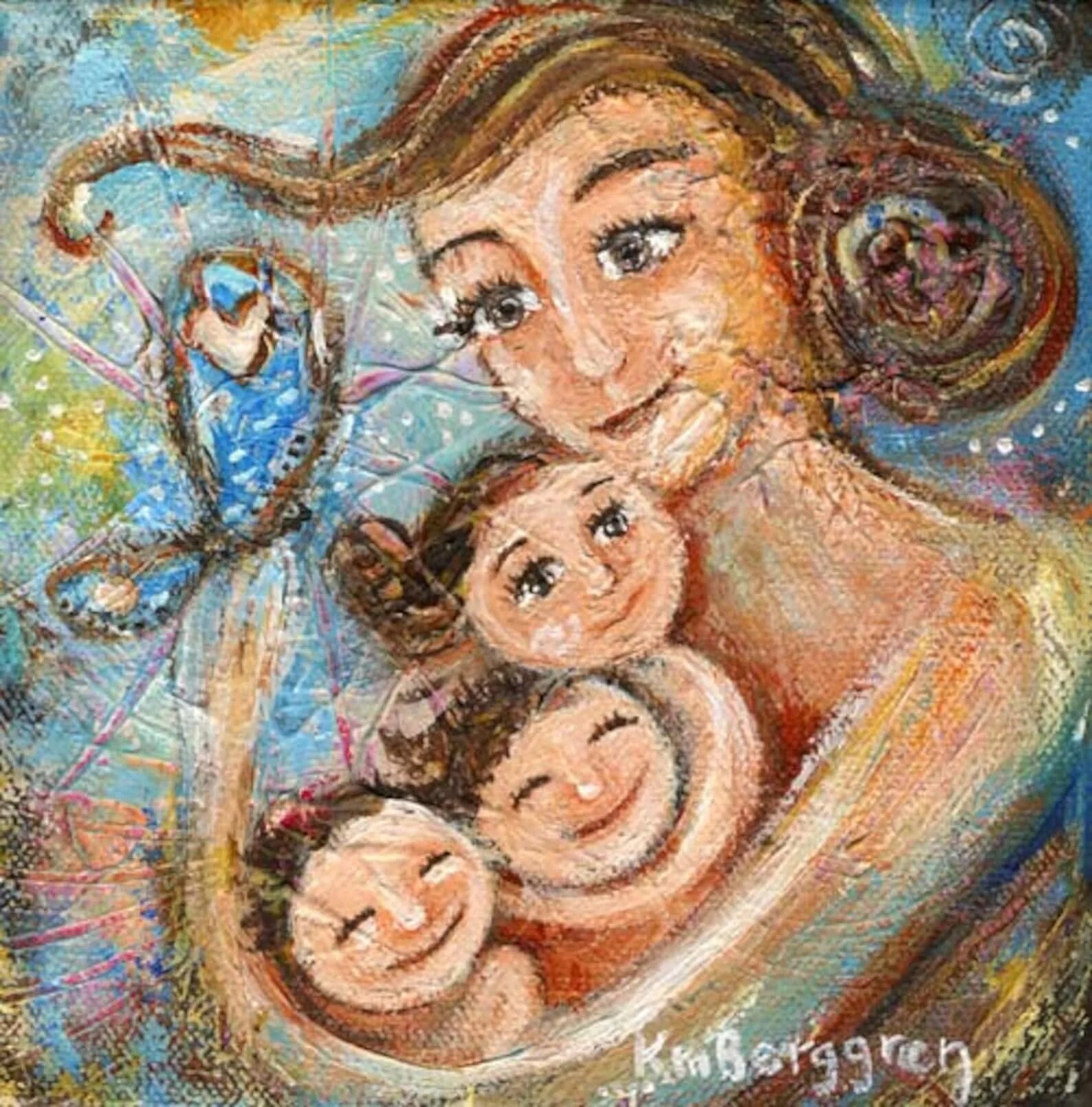 Счастливая мама 3. Кэти Берггрен 3 детей. Мама и трое детей картина. Мама с тремя детьми. Иллюстрация мама с тремя детьми.