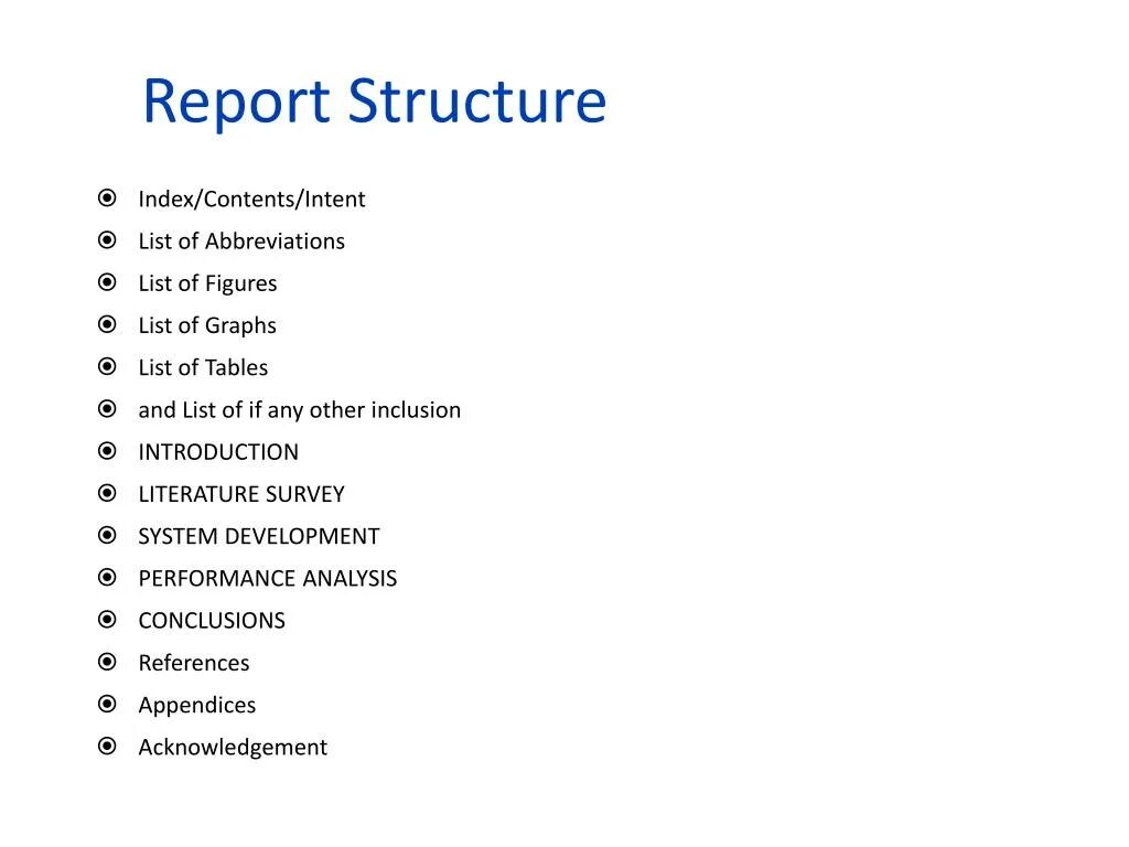 Report структура. List of Figures. Reporting structures.