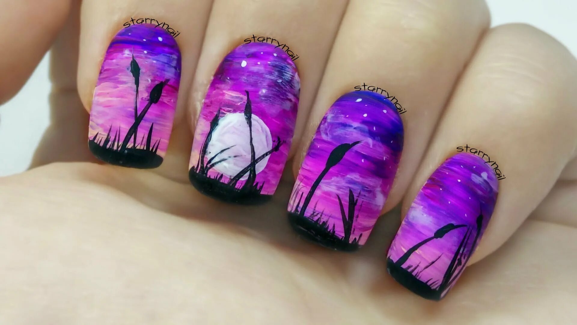 Painting nails. Маникюр дизайн. Маникюр рисунки на ногтях. Маникюр фиолетовый пальмы. Маникюр пейзаж.