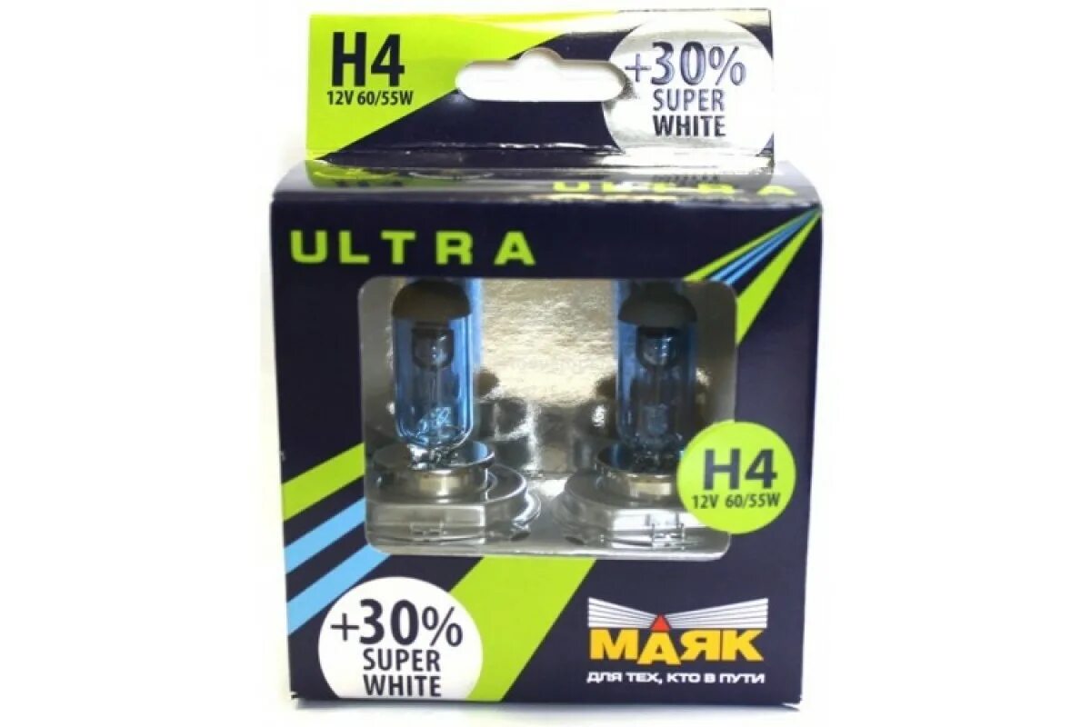 Лампа автомобильная галогеновая h4 маяк super white +30% 12v 60/55w р43t 82420sw+30. Лампа галогенная h4 12v 60/55w "маяк" super light ультра new (+100%) (2 шт. Маяк super white. Маяк super white. Лампа маяк h4 ultra white.