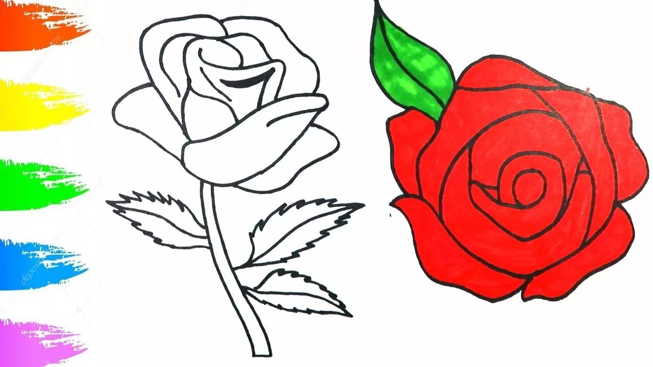 Рисование розы для детей. Рисунок розы для срисовки.