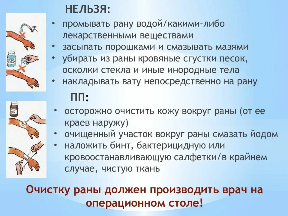 Чем обработать рану. Можно ли обрабатывать рану водой.