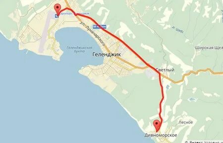 Расстояние от дивноморска до геленджика