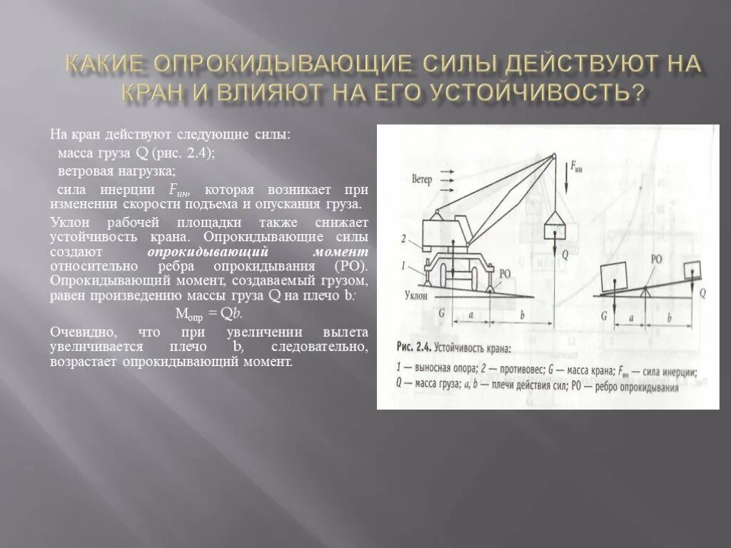 Устойчивость стреловых кранов. Момент опрокидывания крана это. Силы действующие на кран. Момент опрокидывания автокрана.