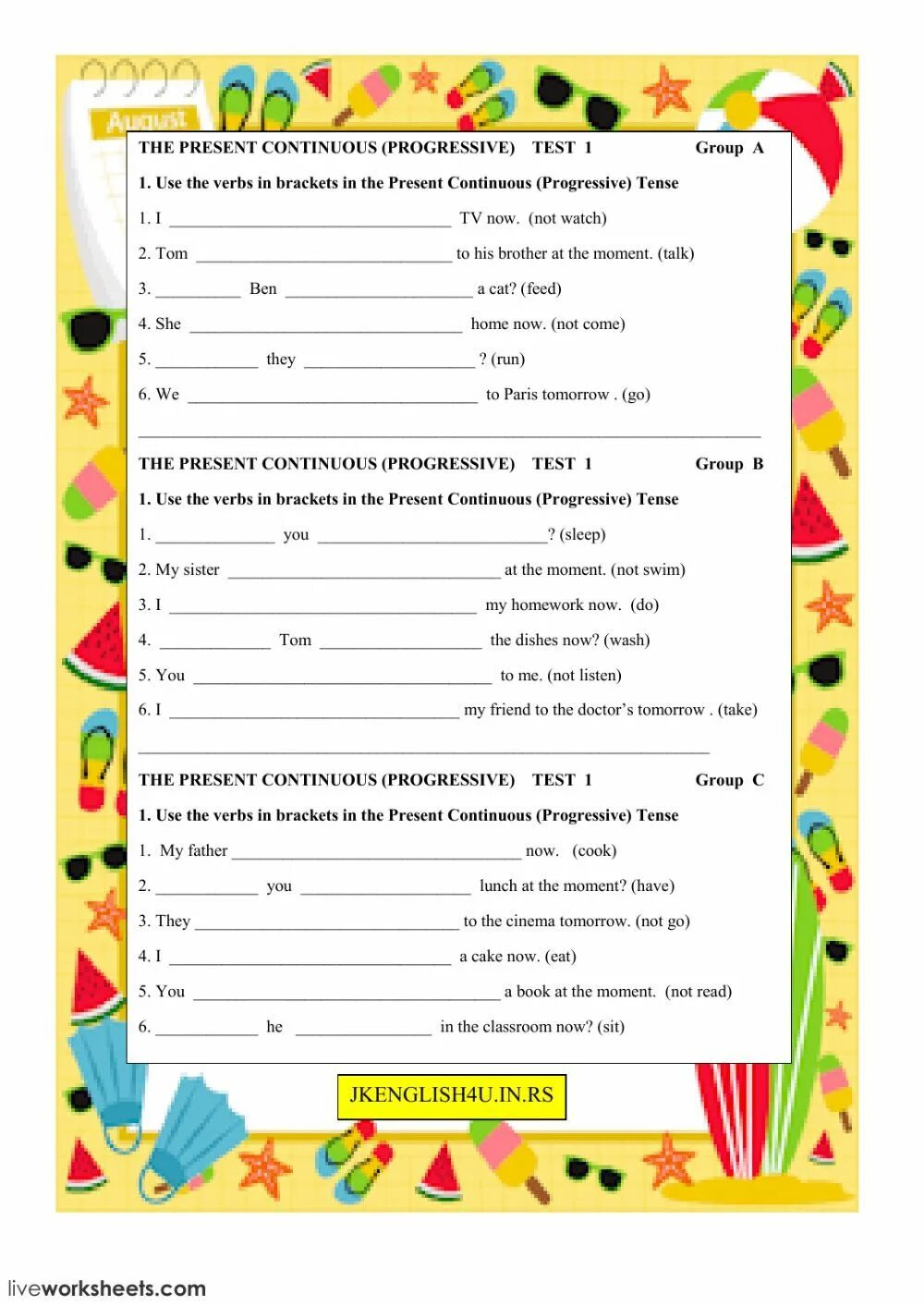 Present continuous past continuous тест. Present Continuous Test. Present Continuous тест. Present simple present Continuous упражнения Worksheets. Тест на Continuous.