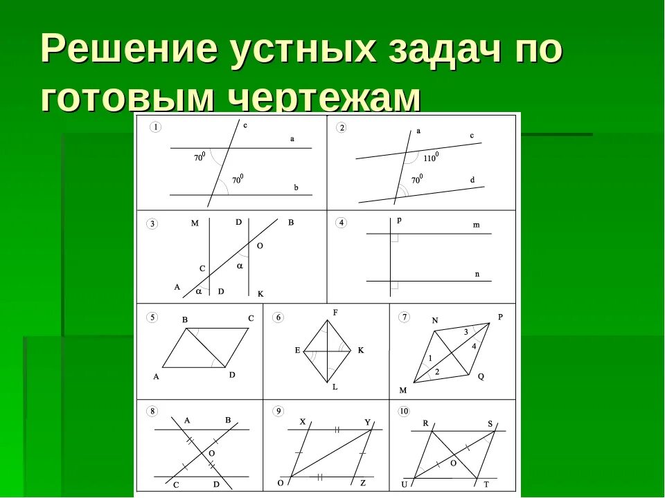 Признаки параллельных прямых на готовых чертежах