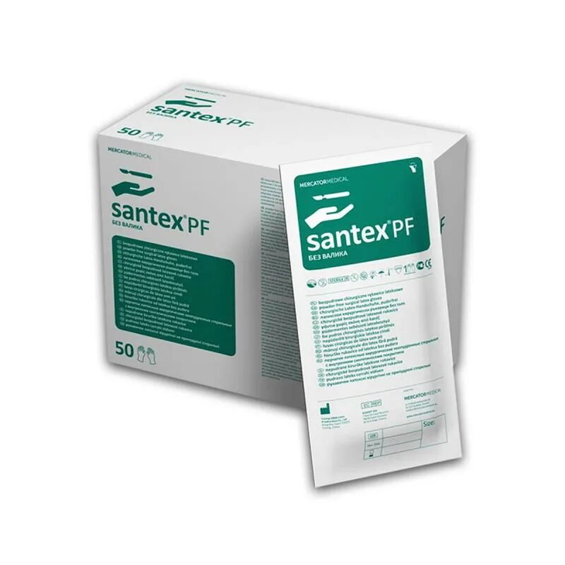 Перчатки Mercator Medical Santex латексные s 100шт. Перчатки Santex PF стерильные. Перчатки Santex PF без валика. Перчатки латекс 6.0 хирургические.