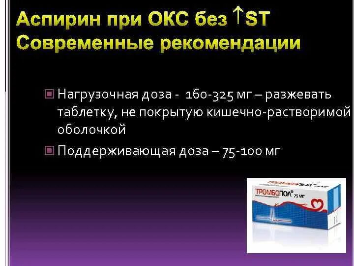 Препараты острой коронарному синдрому. Аспирин 325 мг при Окс.