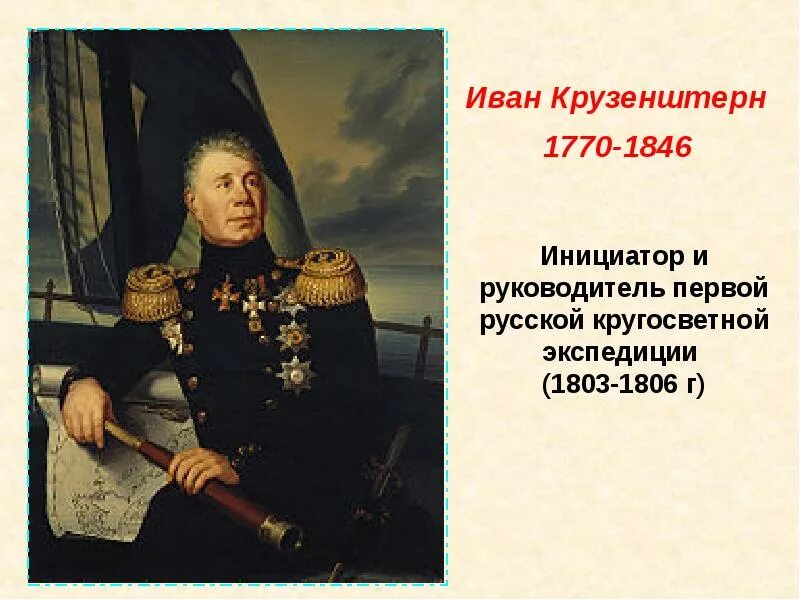 Руководитель первой русской экспедиции. Руководители экспедиции 1803-1806.