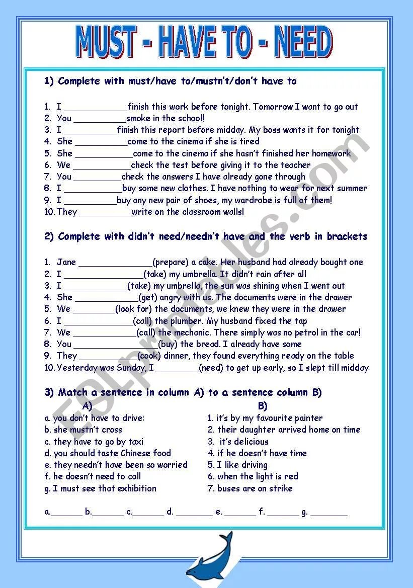 Модальный глагол must Worksheets. Must have to Worksheets. Must need have to Worksheets. Can must have to упражнения. Have to has to should exercises