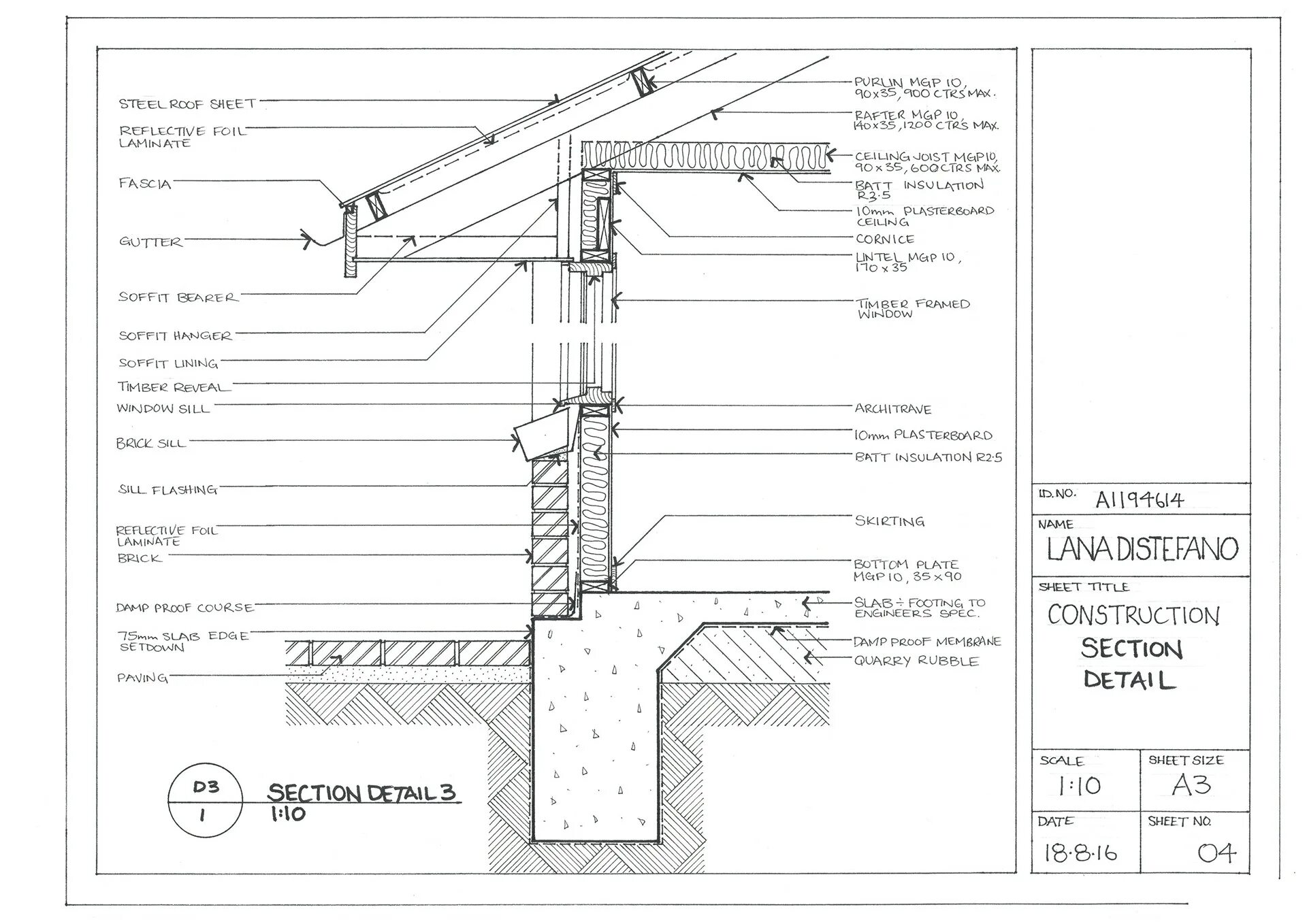Section. Detail drawing. Measurement in Construction. Typical Wall Section detail. Section and detail indicators.
